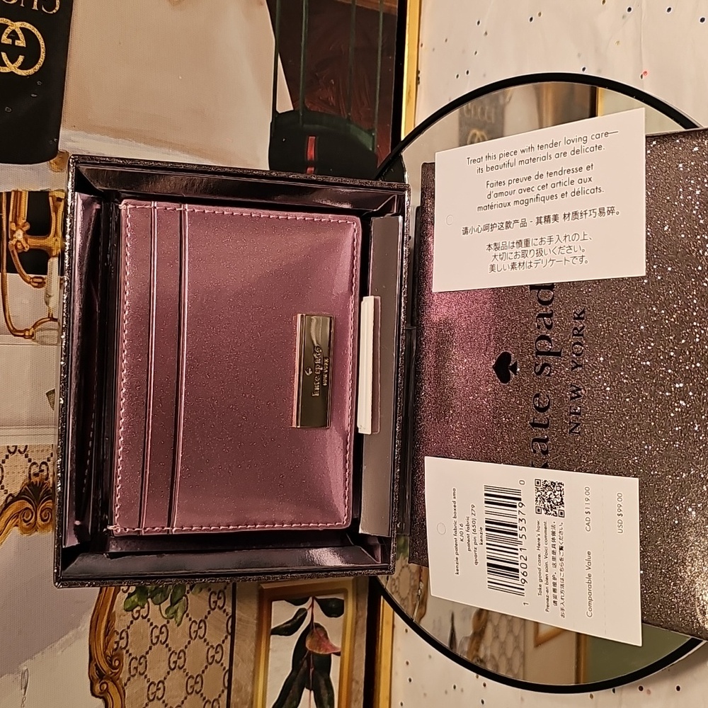 Kate Spade Kenzie Metallic Pink Patent Leather Slim Card Holder/Wallet (NIB)
